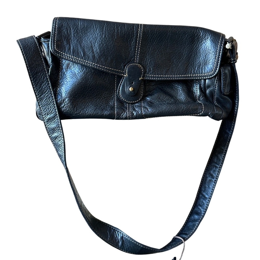 Liz Claiborne Black Leather Crossbody Bag Contrast Y2K 90s Shoulder Purse